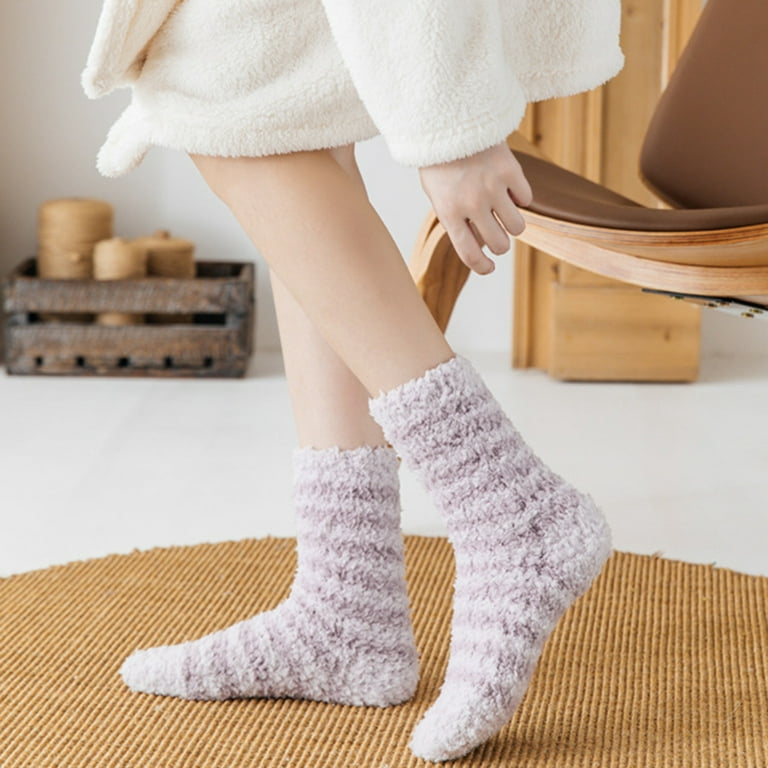 1 Pair Floor Socks Striped Fuzzy Stretchy Soft Mid-calf Cold Resistant  Comfortable Winter Thermal Women Indoor Home Slipper Sleeping Socks for  Daily Wear,Grey 