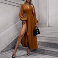 thumbnail image 5 of Lnmiateer Women Wrap V Neck A-Line Maxi Dress Long Puff Lantern Sleeve Ruched Side Flowy Elegant Summer Vacation Dress, 5 of 6