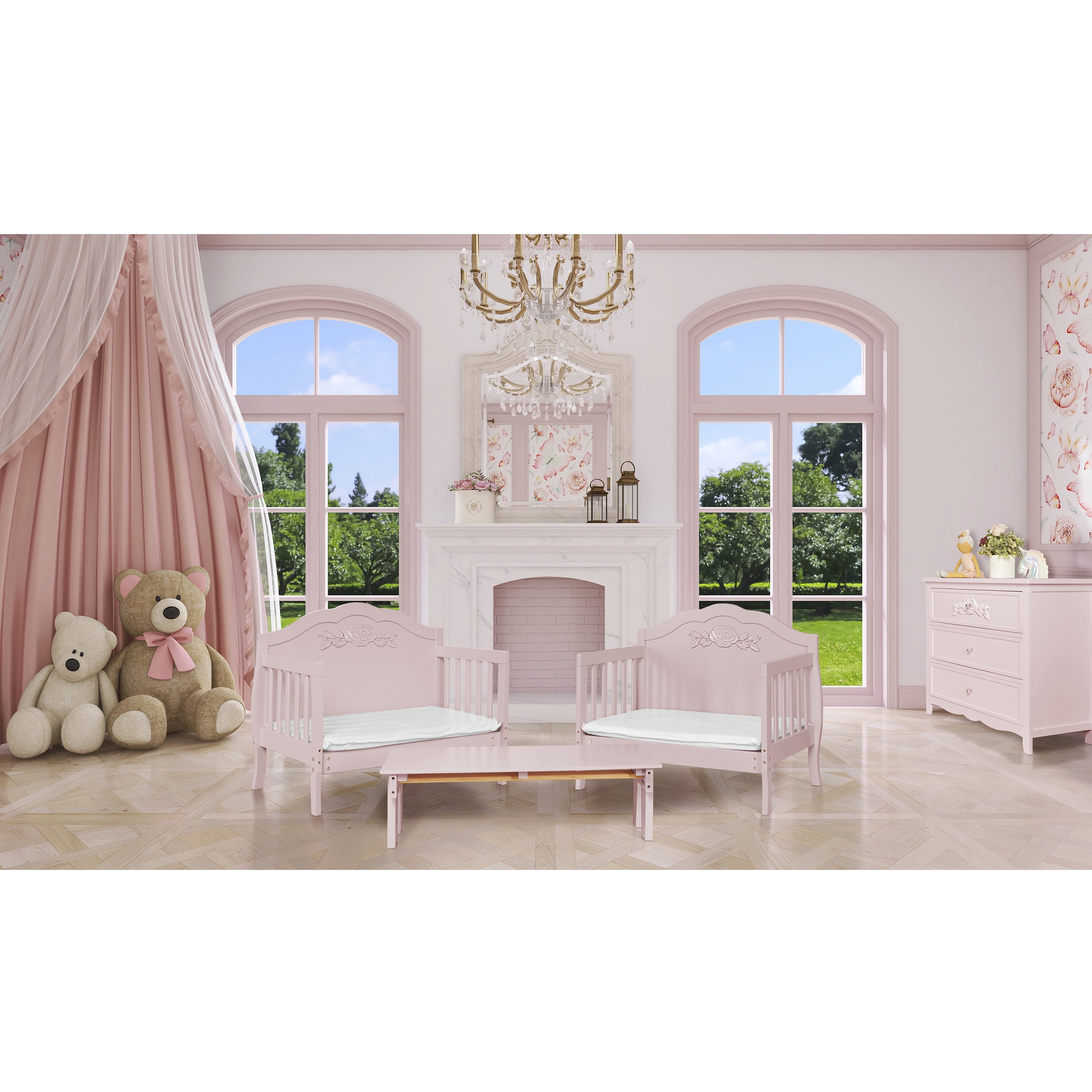 Dream On Me Rose 3-in-1 Convertible Toddler Bed, Greenguard Gold and JPMA Certified, Blush Pink