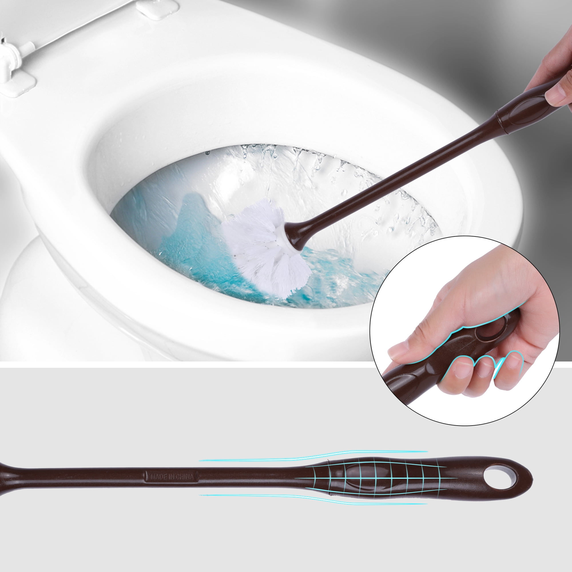 Unique Bargains Toilet Brush Long Handle Flexible Brush Head Brown 2 Pcs