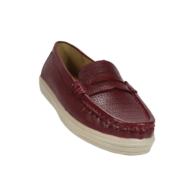 MOCASIN CASUAL VESTIR DE MUJER VINO PIEL MARCA LEON 1011
