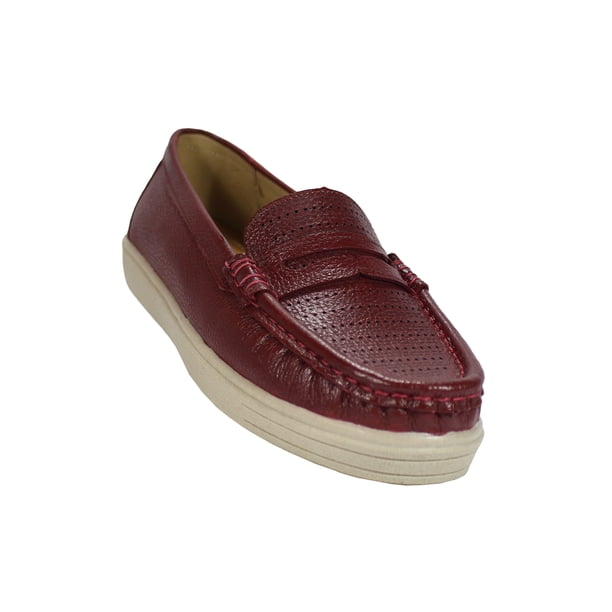 MOCASIN CASUAL VESTIR DE MUJER VINO PIEL MARCA LEON 1011