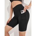 thumbnail image 1 of Women's Solid High Waist Skinny Running Biker Shorts with Pocket-M, 1 of 7