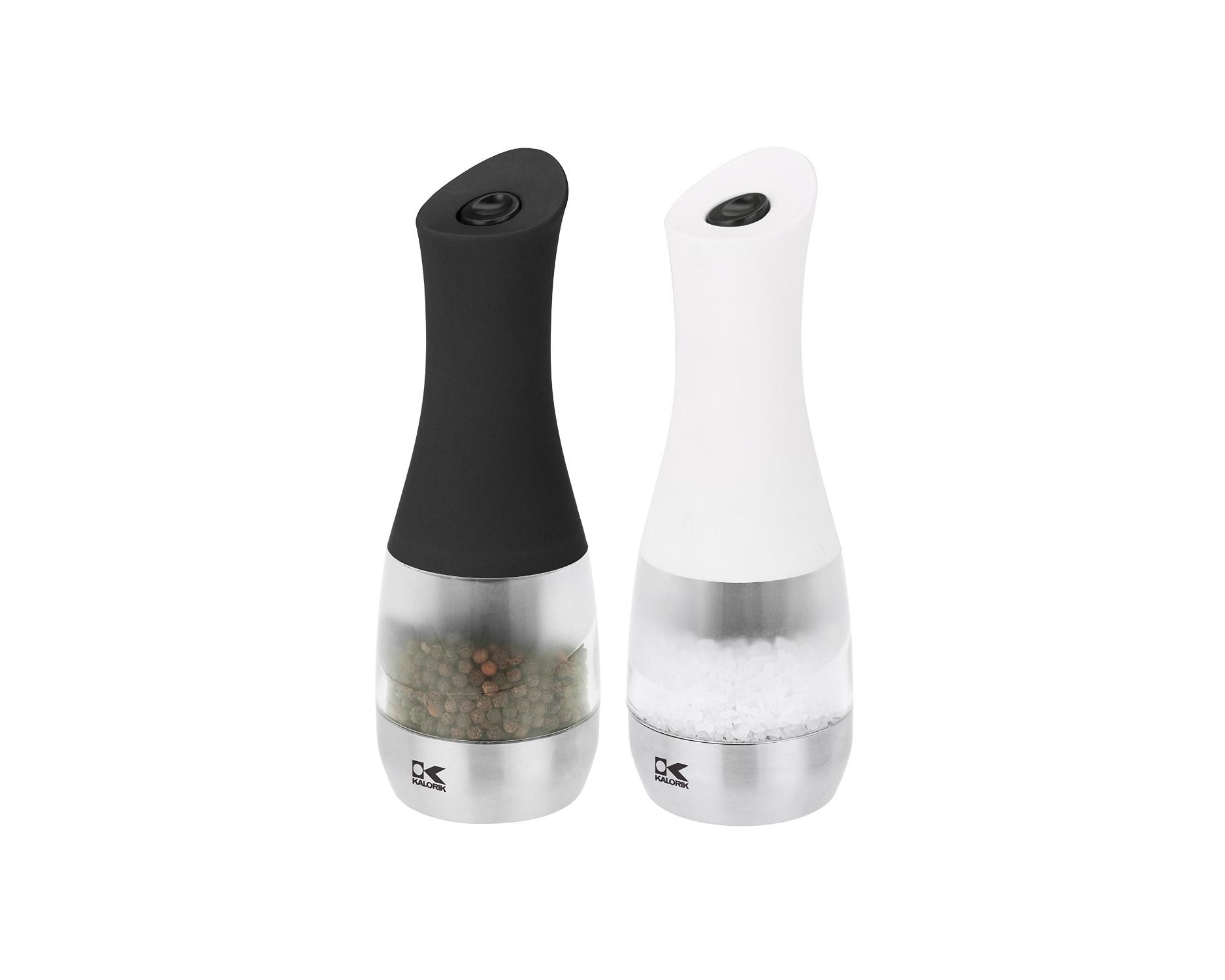 Kalorik Contempo Stainless Steel, Black and White Electric Salt and Pepper Grinder Set