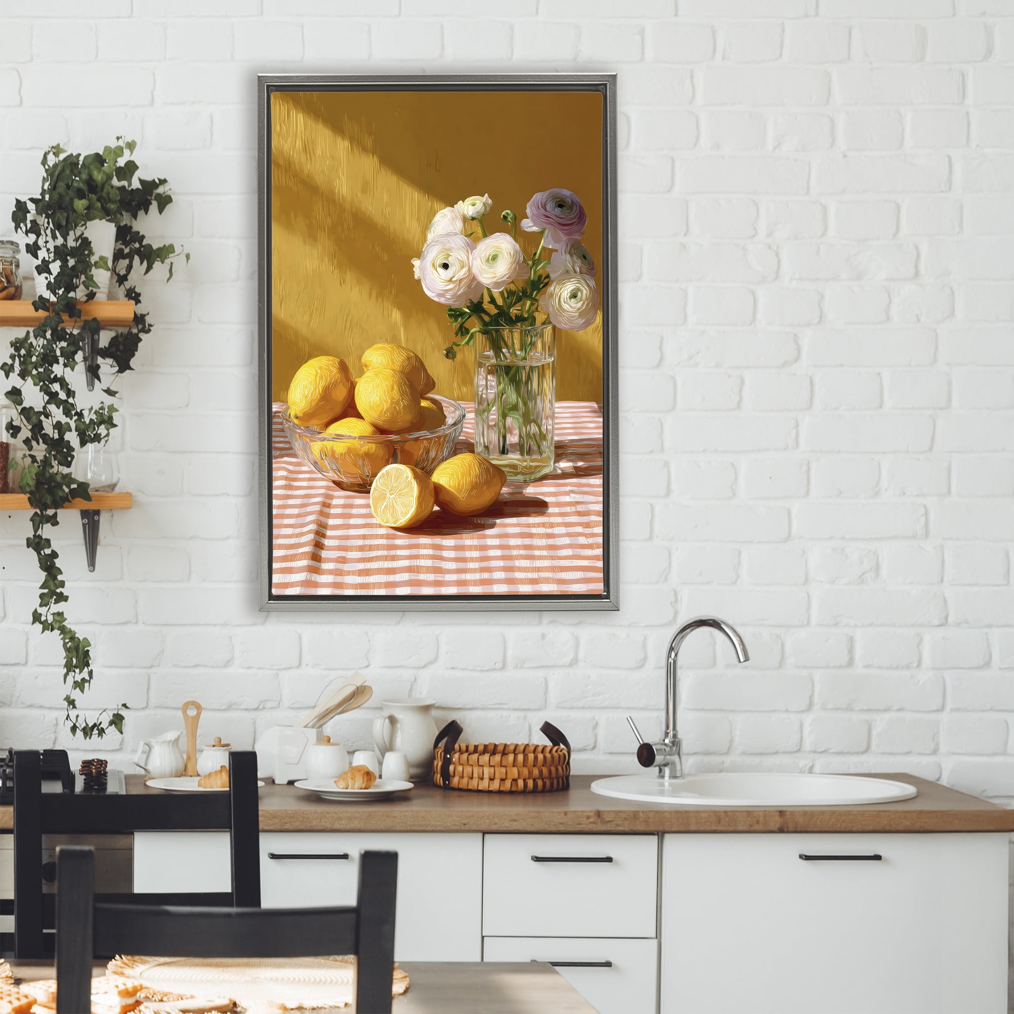 Stupell Industries Lemony Breakfast Arrangement Gray Framed Floater Canvas Wall Art, design by Petal Prints Design