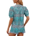 thumbnail image 5 of TEMOFON Women Summer Tops V Neck T Shirts Paisley Casual Puff Sleeve Blouse Henley Shirts Vintage Tunic Fashion Green Flower Print Plus Size XXL, 5 of 5