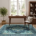 thumbnail image 2 of KoshiMe Washable Area Rug 5'x7', Non-Slip Soft Vintage Distress Floral Rugs for Living Room, Stain Resistant Low Pile Medallion Carpet for Dining Room Office, Teal Green, 2 of 9