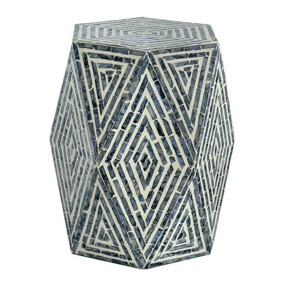 CC Home Furnishings Hexagon Pedestal Capiz Inlay Accent Stool - 18" - Black and White