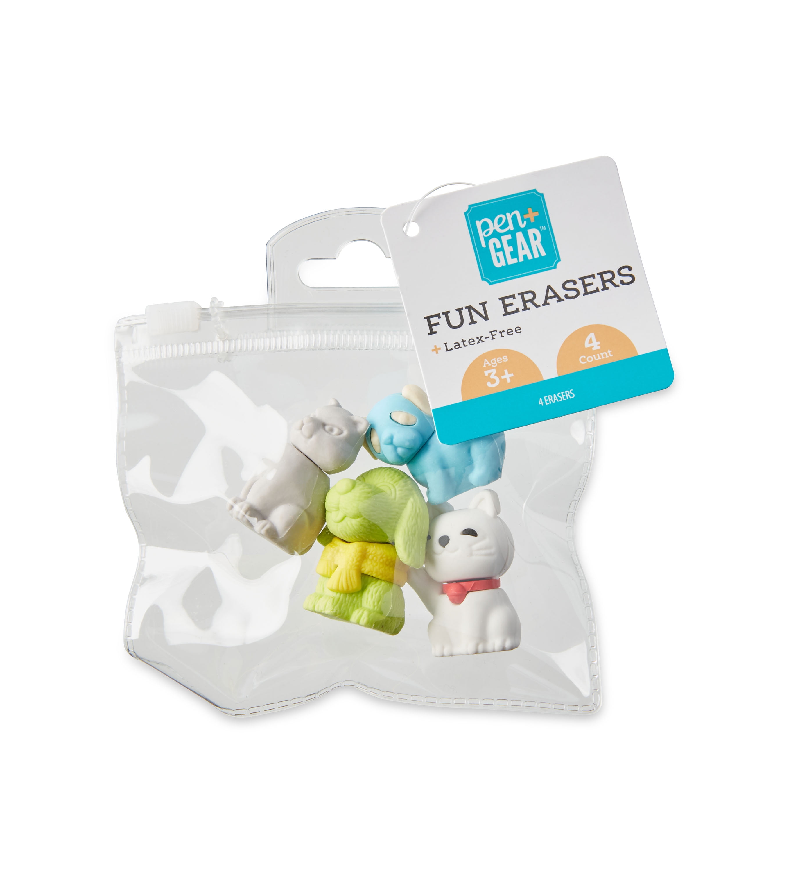 Pen+Gear 3D Fun Erasers, Pets Theme, 4 Count, Multi Color