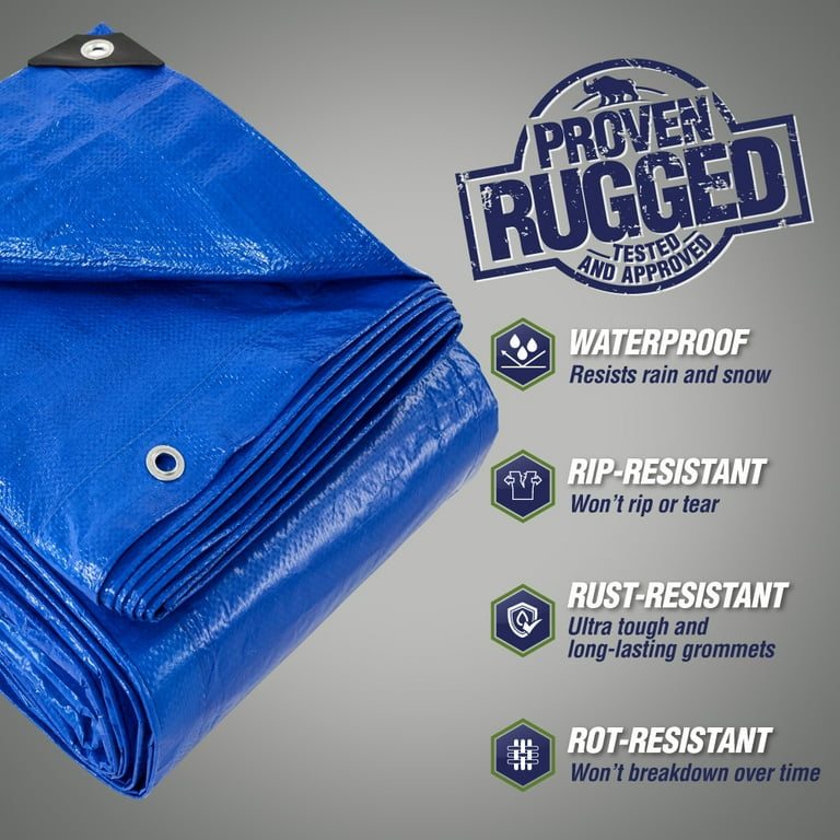 RUGGED RHINO, Heavy Duty Waterproof Tarp, 6x8, Blue - Walmart.com