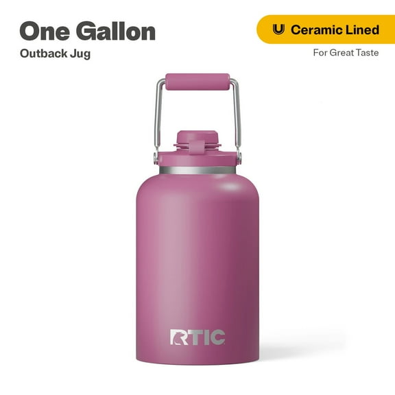 RTIC One Gallon Ceramic Lined Insulated Outback Water Bottle Jug, Leak Proof, Orchid