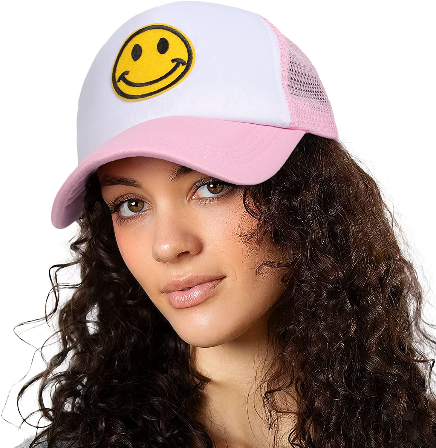 Smiley Face Trucker Hat Women Snap 