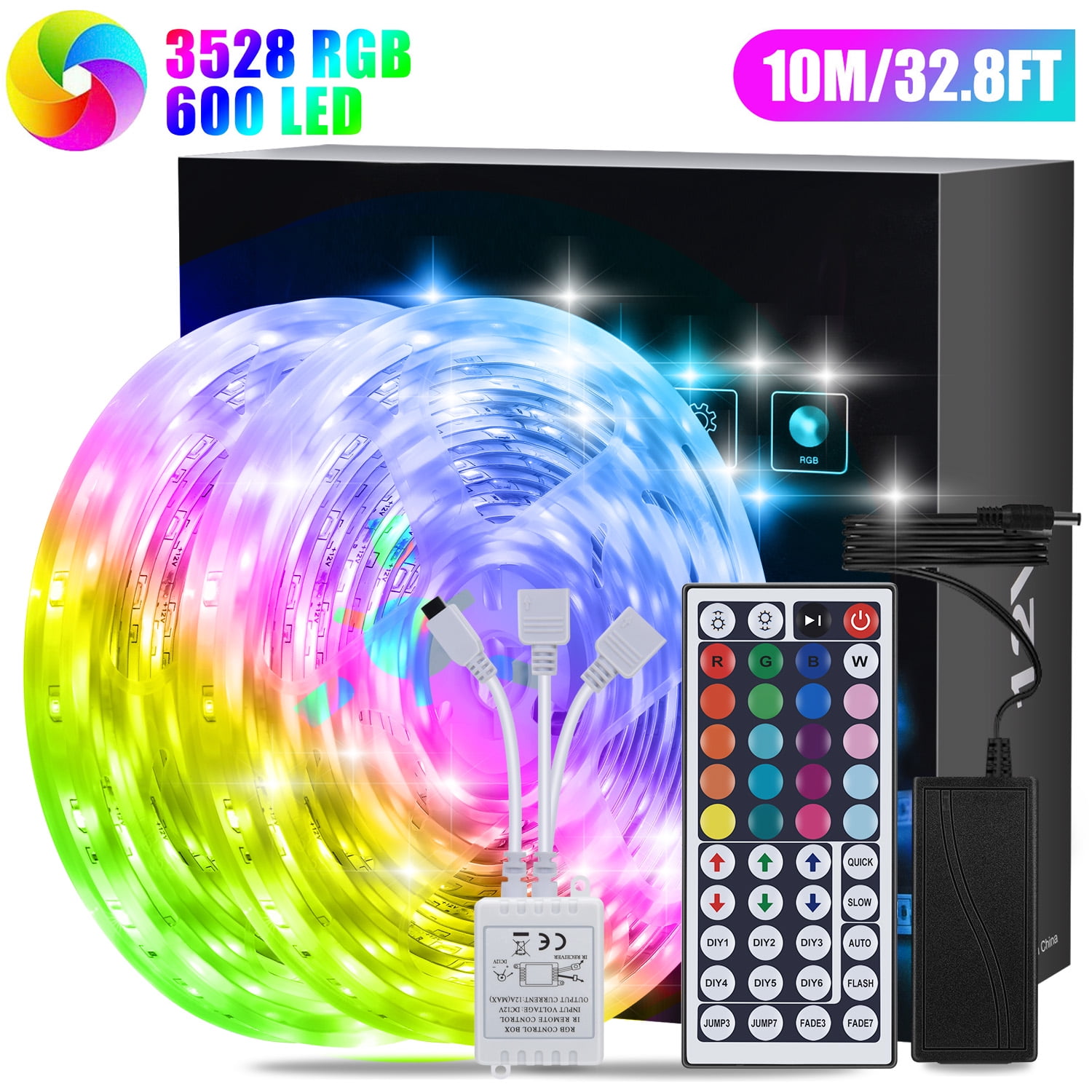 Symphony Penmanship Spread Led Strip Lights 32.8 Feet with 44Keys Remote and 12V Power Supply, Bright  and Multi-color RGB LED Lights for Room, Bedroom, Kitchen, Yard, Party,  Home Decoration - Walmart.com