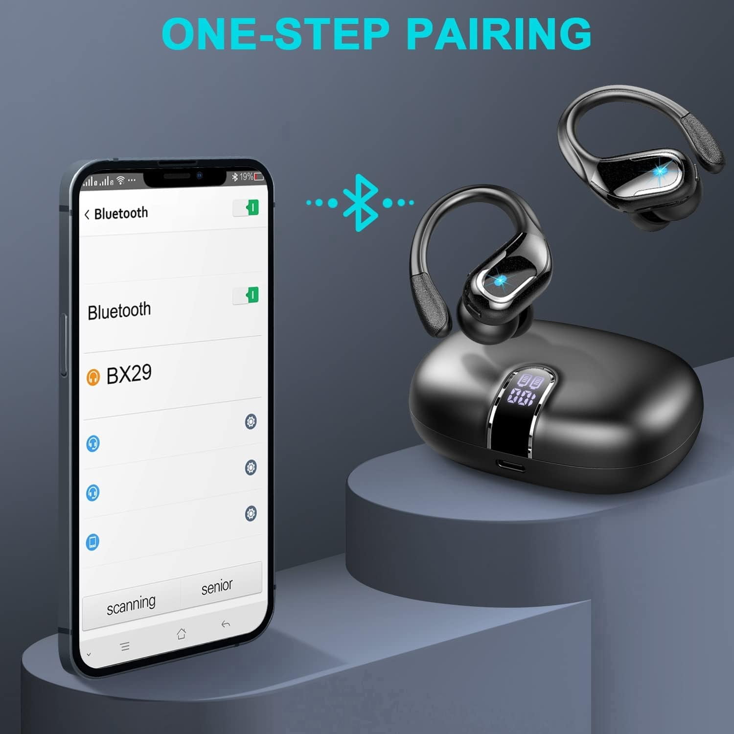 Wireless Earbuds, 2026 Bluetooth 5.4 Headphones Sport, 75Hrs HiFi Stereo Deep Bass Over-Ear buds with ENC Noise Cancelling Mic, IP7 Waterproof & LED Display Earphones Earhooks for Workout/Running