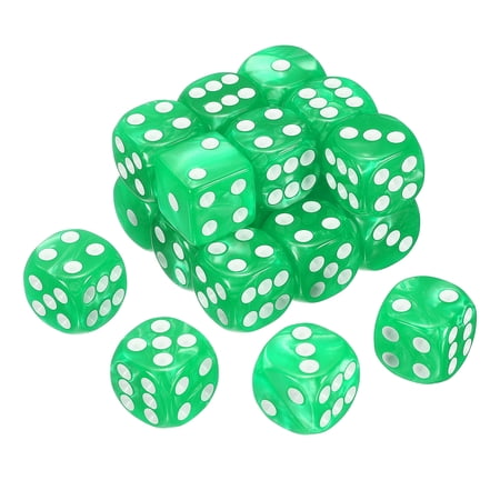 24 Pack 6 Sided Colored Standard Dice Acrylic D6 Mini Polyhedral Pearl Pattern Game Dice Set for Table Games or Math Learning Light Green/White Point