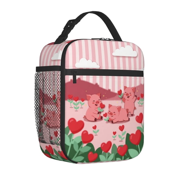 Pig Insulated Lunch Bag Cute Reusable Cooler Tote with Front Pocket Handheld Portable Meal Prep Bag for Work Office Picnic