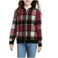 thumbnail image 2 of UQJfacai Girls Plaid Bomber Jacket Fall Lightweight Zip Up Shackets Winter Long Sleeve Casual Outerwear Coats with Pockets 5-15 Years, 2 of 3