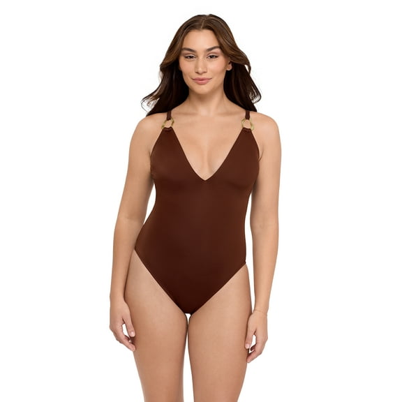Sofia by Sofia Vergara Women's and Women's Plus Plunge One-Piece Swimsuit, Sizes XS-2X