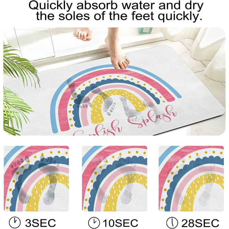 Boho Diatomaceous Earth Bath Mat Rug-Rubber Non Slip Quick Dry Super  Absorbent Thin Bathroom Rugs Fit Under Door Shower Rug for in Front of  Bathtub,Shower Room,Sink ( 17 L x 27 W