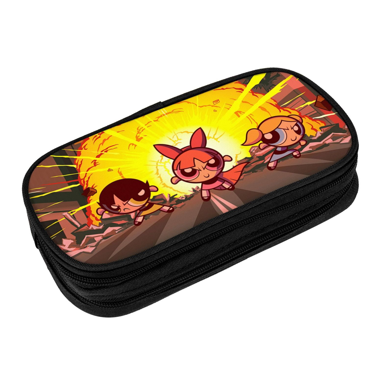 The Powerpuff Gi-rls Pencil Case Large Capacity Pencil Pouch Penbag Office Stationery Organizer Travel Makeup Bag Black