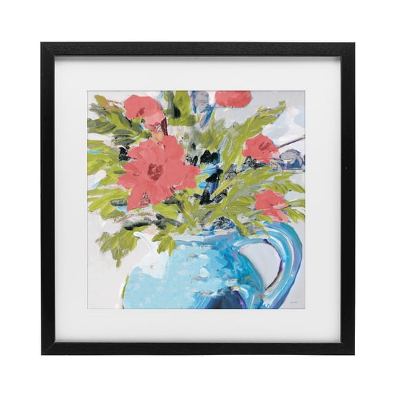 Stupell Industries Eclectic Daisies in Blue Vase Black Framed Print Under Glass, 13 x 13, by Jane Slivka