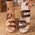 thumbnail image 4 of Rokment Glitter Metallic Wedges Dress Sandals for Women Vintage Gold Color Block Leather Linen Sole Open Toe Mid Heels Slip on Casual Summer Beach Slides Shoes Wine Size 8, 4 of 8
