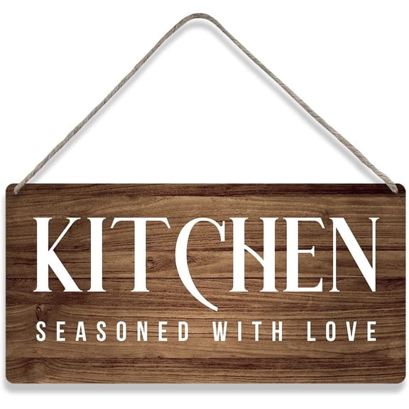 Country Style Wall Decor Kitchen Seasoned with Love Wooden Signs Rustic Hanging Wall Plaque Sign Home Decor Present 10x5 Inch