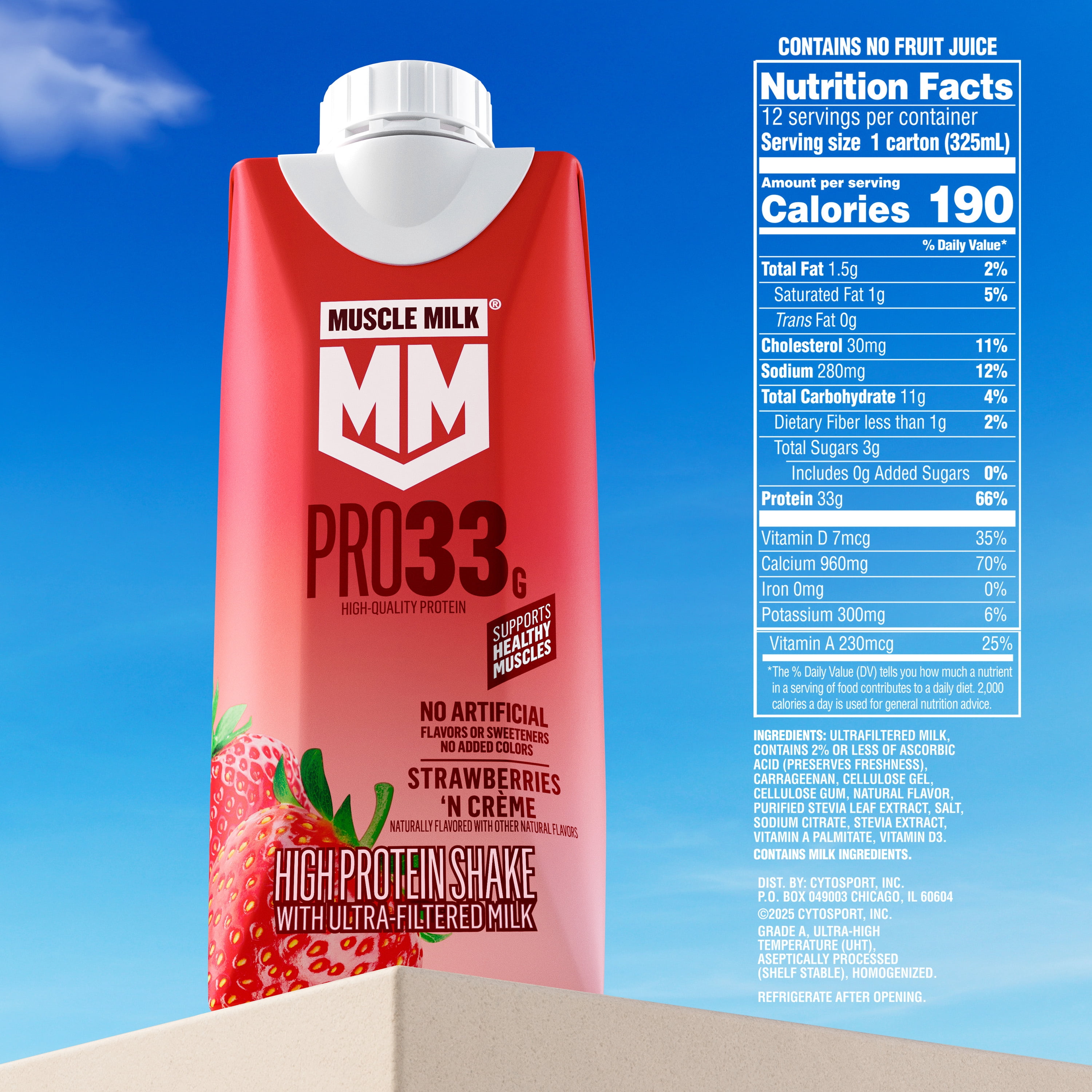 Muscle Milk Pro 33g High Protein Shake Ultra Filtered Milk, Strawberries N Creme, 11 fl oz, 12 pack