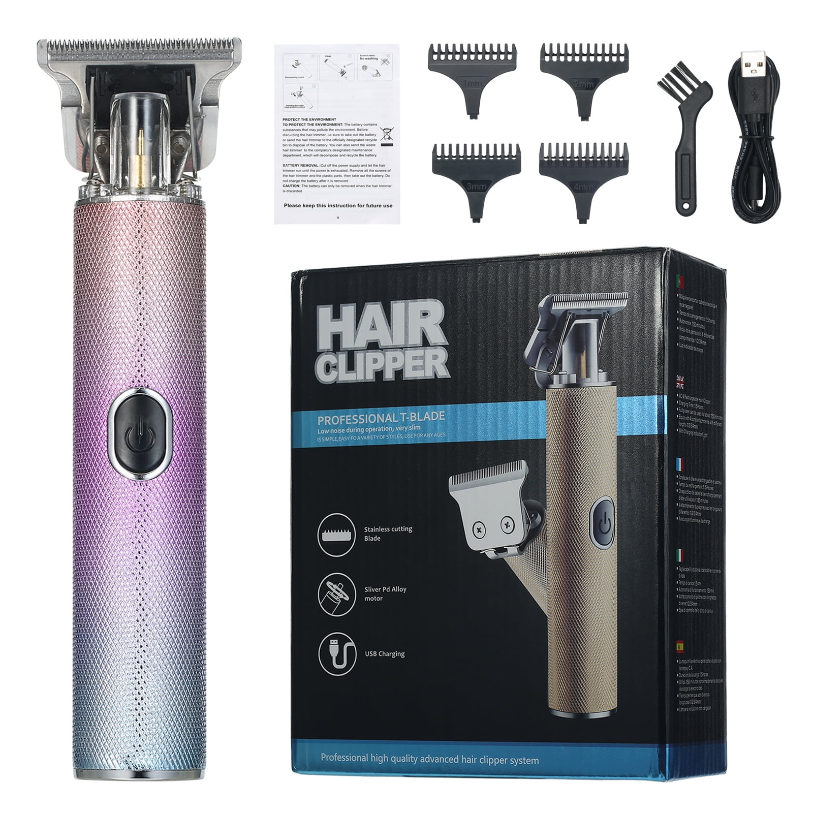 Professional Cordless Hair Clippers TBlade Hair Trimmer Rechargeable