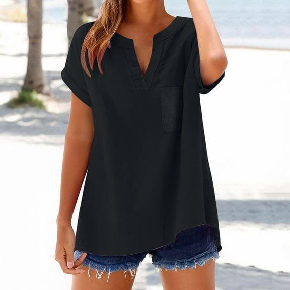 Black Women Shirts, Women'S Fashion Casual V Neck Short Sleeve Top T Shirt,Women Shirts L