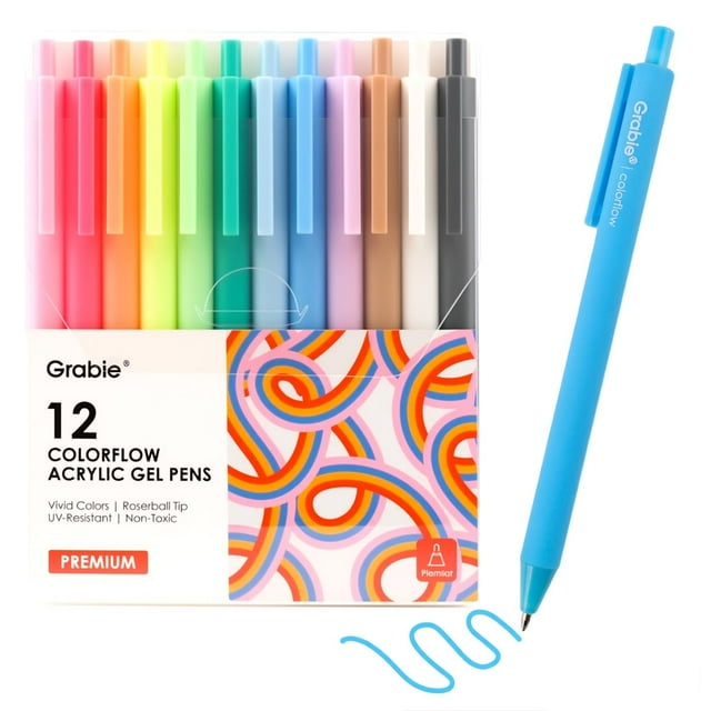 Bolígrafos de gel Grabie retráctiles acrílicos de punta fina de 0,6 mm, paquete de 12