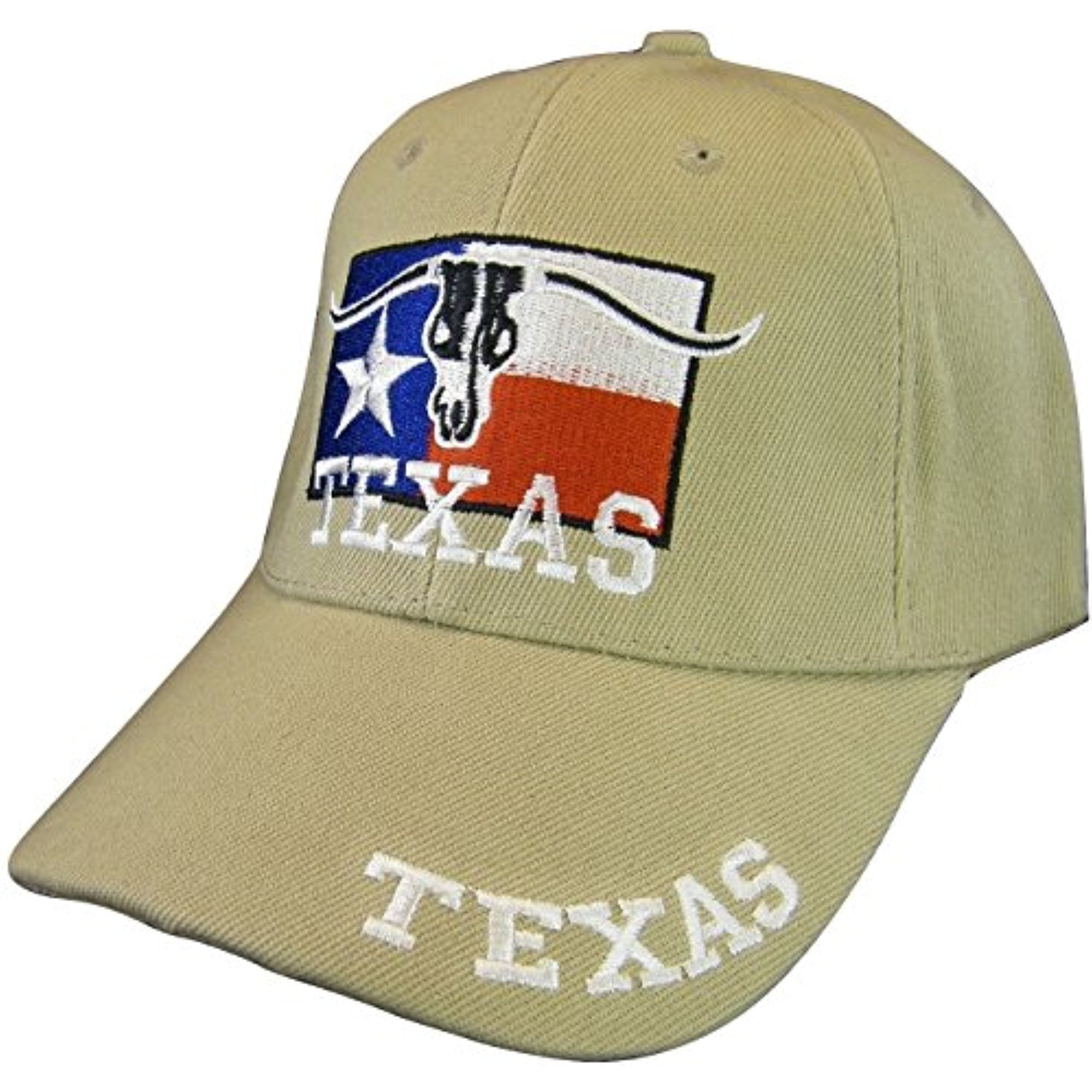 Texas State Flag & Longhorn RWB Adjustable Baseball Cap (Khaki ...