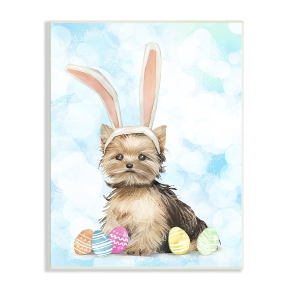 Stupell Industries Easter Yorkie Puppy Bunny Ears Patterned Eggs, 13 x 19,Design by Ziwei Li