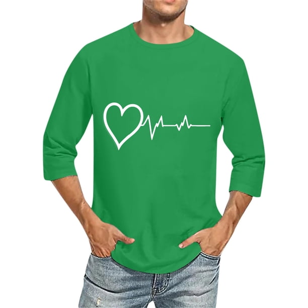 Camisas de Lino para Hombres Impresión Cuello Redondo Casual 3/4 Manga Blusa, Mezcla de Lino de Algodón para Primavera Verano Ocio Y Tops Diarios