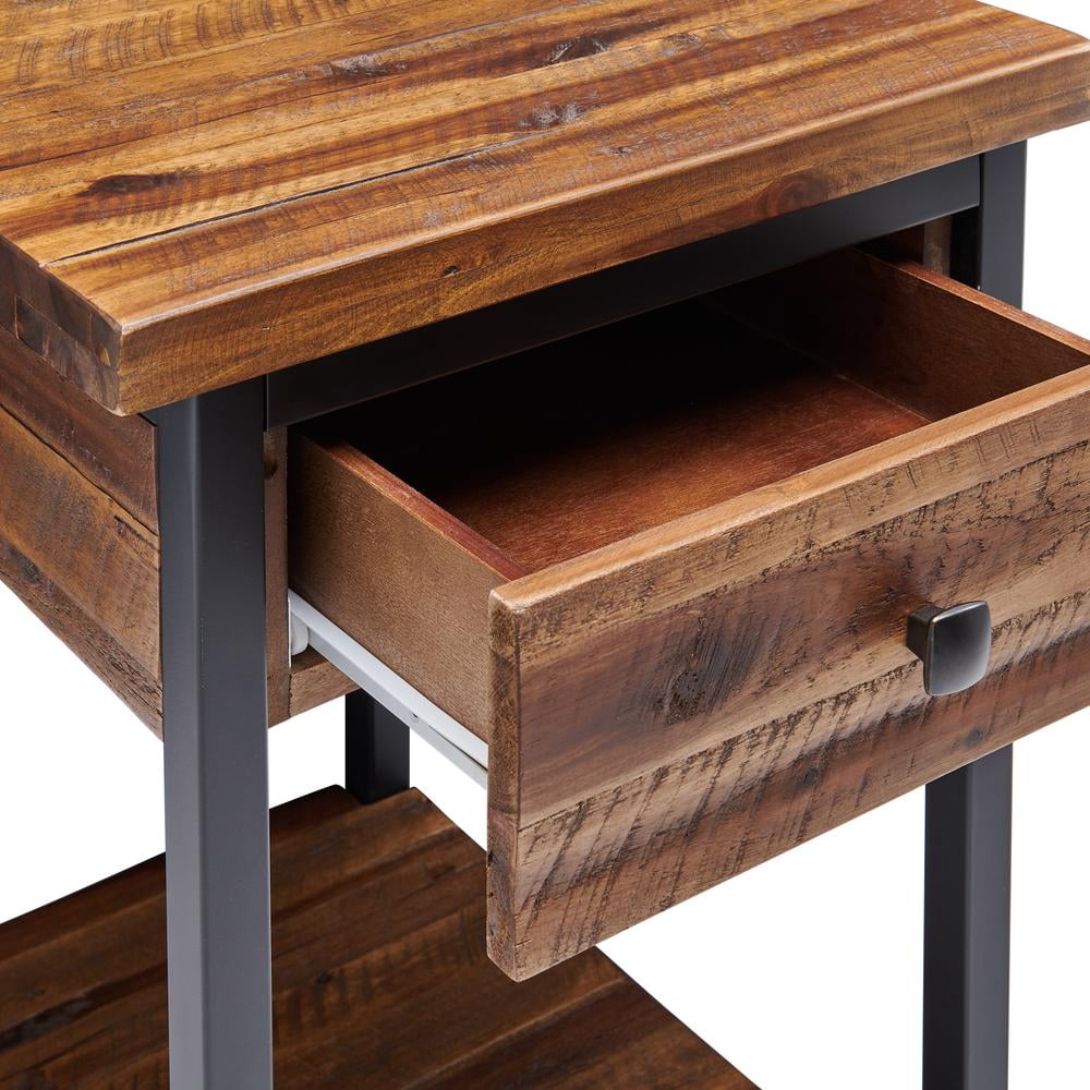 Alaterre Furniture Claremont Rustic Wood End Table with Drawer and Low Shelf