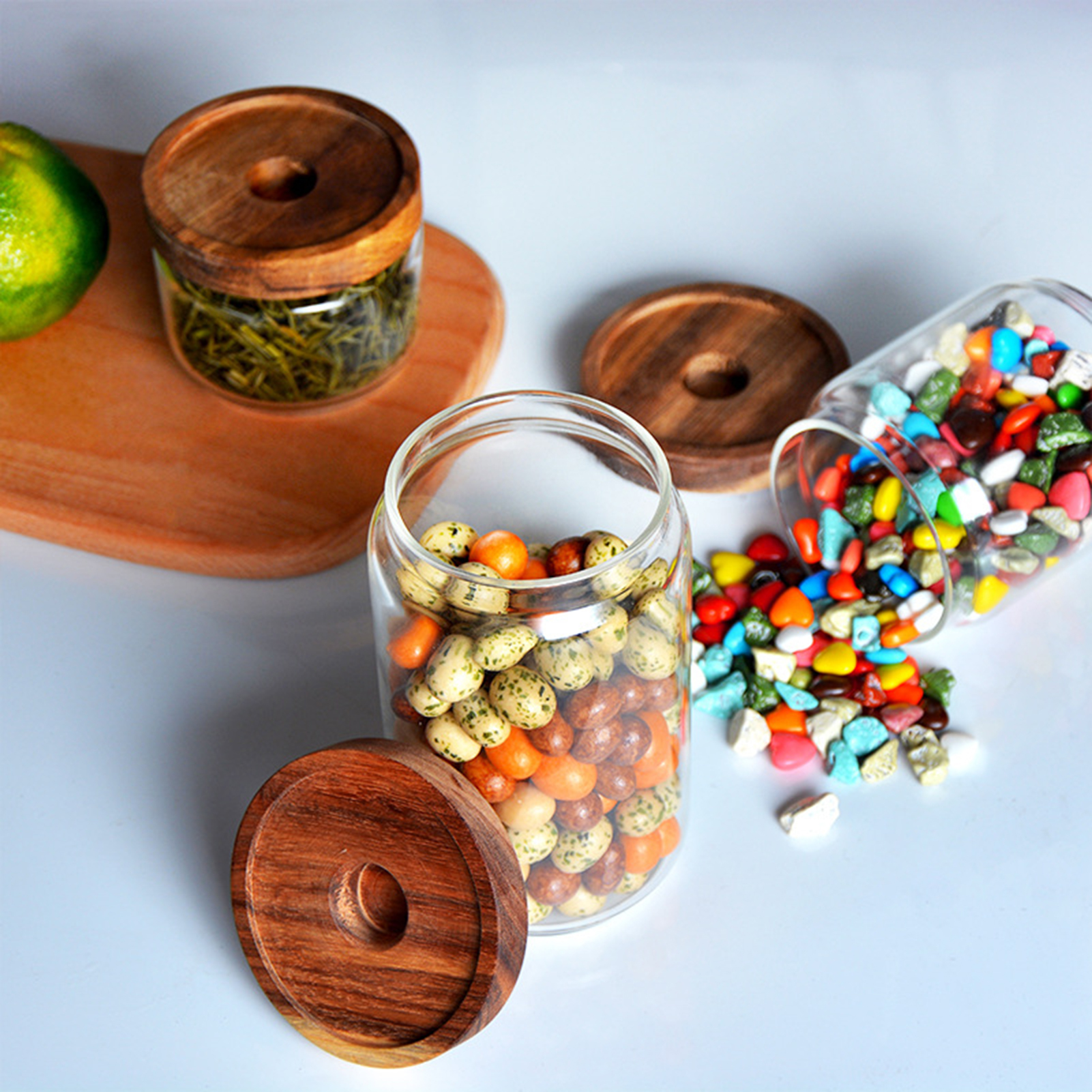 Glass Jars With Wood Lid Glass Canisters For Coffee Beans - Temu