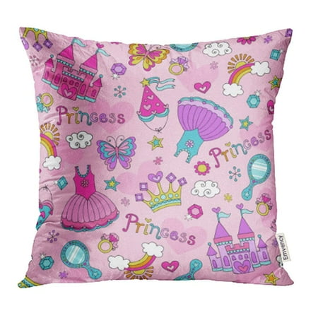 Crown Princess Fur YWOTA Princess Ballerina Tiara Groovy Fairy Tale Doodles with Tutu Dress Castle Crown Pillow Cases Cushion Cover 18x18 inch ()