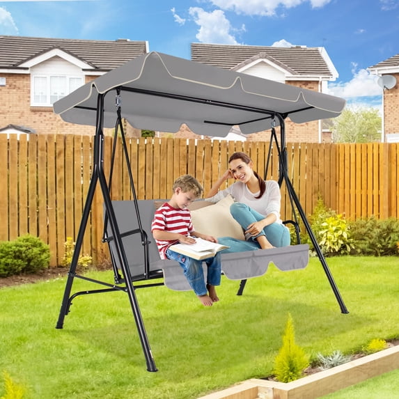 ZXNYH Outdoor Patio Swing Chair with Canopy,3 Seater Porch Swing Chair with Adjustable Canopy and Removable Cushion for Patio Garden Poolside Balcony Backyard, White