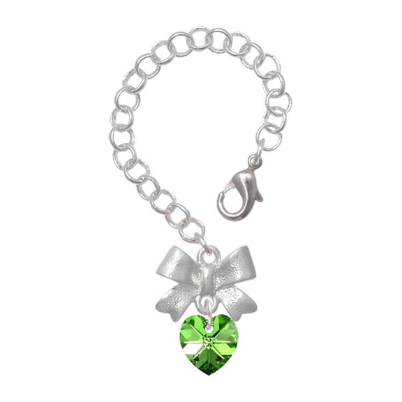 Delight Jewelry Lime Green Crystal Heart - Silvertone Bow Charm Accessory for Tumblers and Thermal Cups