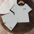 thumbnail image 4 of SGFCWSX Girls 2 Piece Outfits Summer Bow Print Short Sleeve T Shirt Side Stripe Shorts Set for Kids Gray Size 5T, 4 of 6