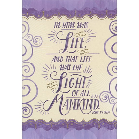 Designer Greetings The Light of All Mankind Scripture Verse with Purple Border Package of 8 Religious Easter Cards