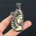 thumbnail image 2 of Natural Tribal Bone Face Cameo Handmade Copper Wire Wrap Pendant 3.15", 2 of 4