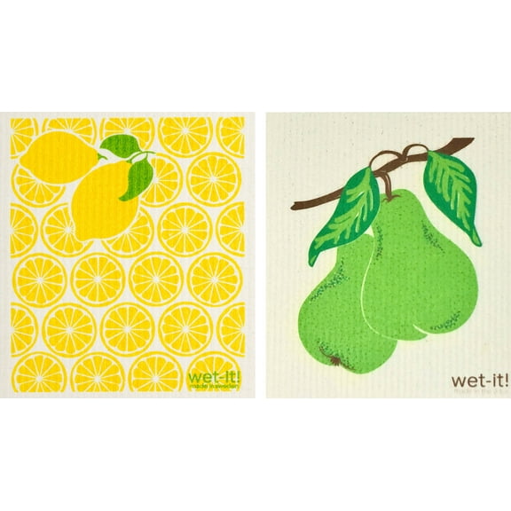 Wet-It! Swedish Treasures Dishcloth & Cleaning Cloth - Set of 2 - Bartlett Pear & Lemons (Paper Towel Replacement)
