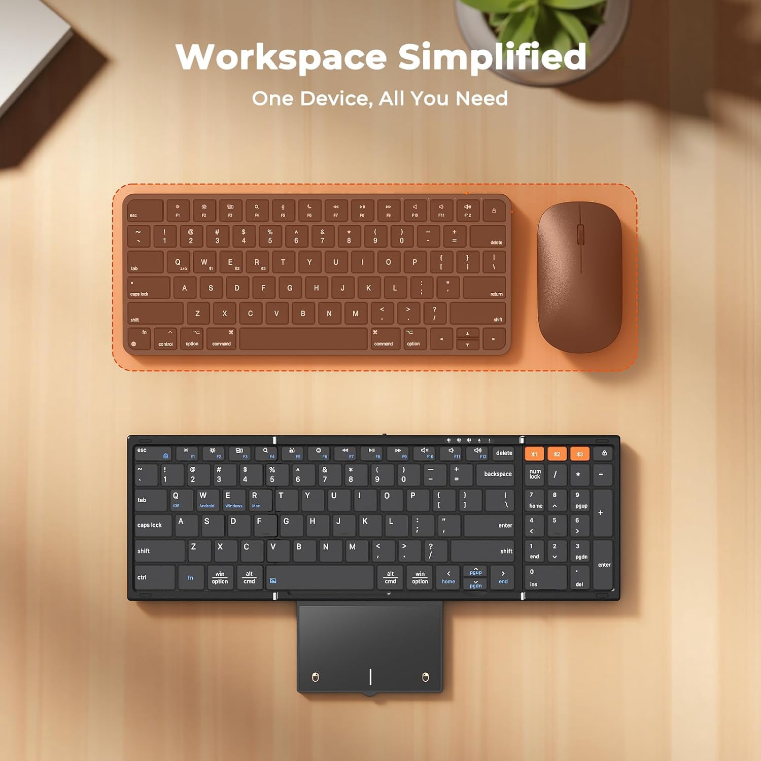 Meetion Foldable BT Keyboard with Touchpad & Num Pad, Portable, Rechargeable for Laptop/Tablet