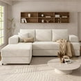 thumbnail image 3 of 106" Cloud Modular Sectional Sofa with Left-Facing Chaise Lounge, No Assembly L-Shaped Couch, Iron Frame, Fluffy Corduroy Upholstery for Living Room, Bedroom, Office, White, 3 of 5