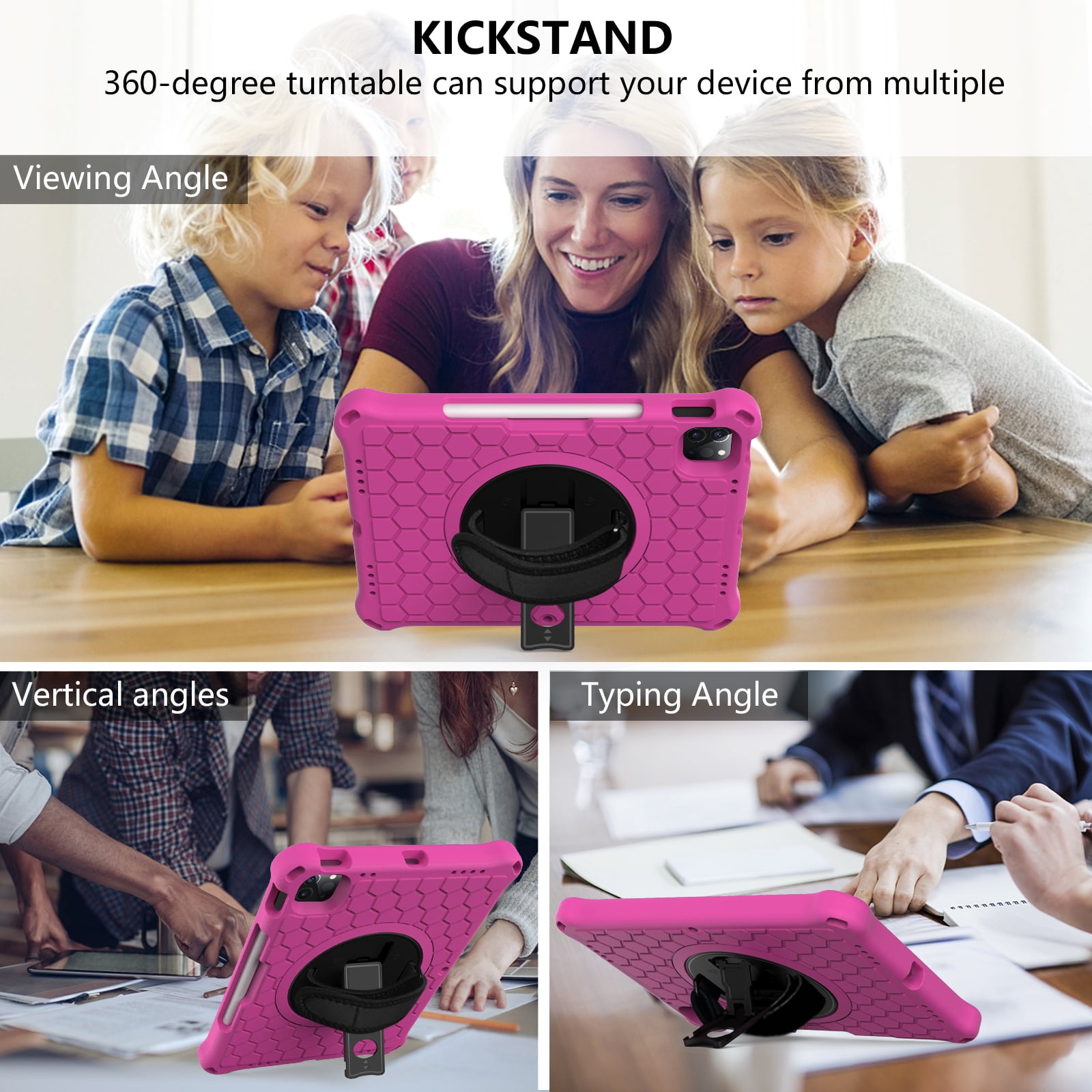 Mantto Shockproof Case for iPad 10th Generation 10.9" 2022 iPad Case with Shoulder Strap,Heavy Duty Rotating Kickstand Hand Strap Rugged Defender Protective Case w/Pencil Holder, Rose+Black