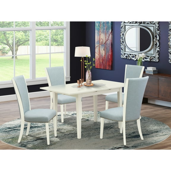 Wooden Dining Table Set - 4 Linen Fabric Chairs - Modern Kitchen Table