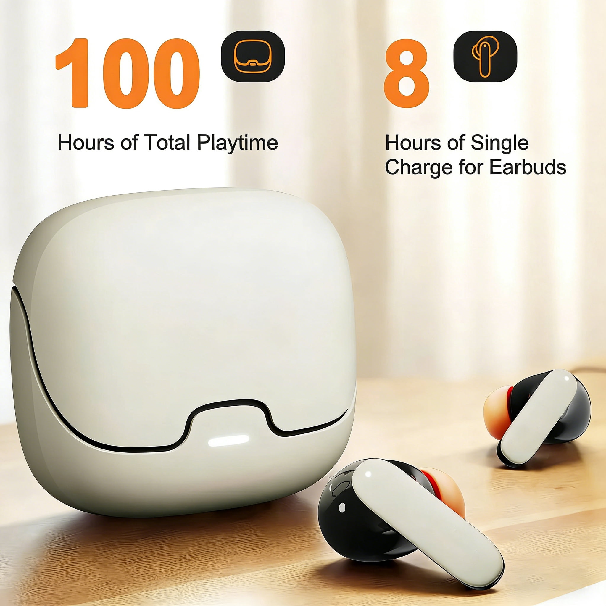 Wireless Earbuds, Wireless Headphones HiFi Stereo Earphones with 4 ENC Noise Canceling Mic, 70Hs Playtime In Ear Earbud Waterproof, Bluetooth 5.3 Sport Earphones for Android iOS White