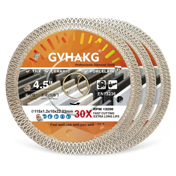 GVHAKG 4.5 Inch Diamond Cutting Disc, 3-Pack Super Thin Ceramic Porcelain Blades for Angle Grinders & Tile Cutters