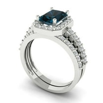 Clara Pucci 18K White Gold 2.16 Natural London Blue Topaz Engraveable Engagement Ring   Wedding Band Set